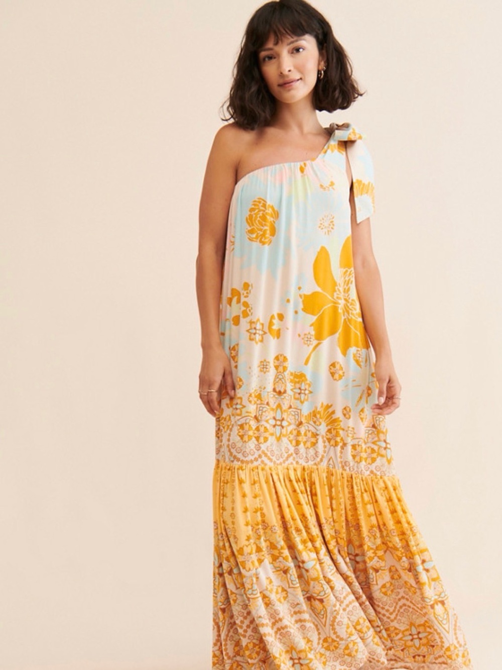 EUC Free People X Cote D Azur One Shoulder Maxi Dress Size XS (PTP 20-21”)